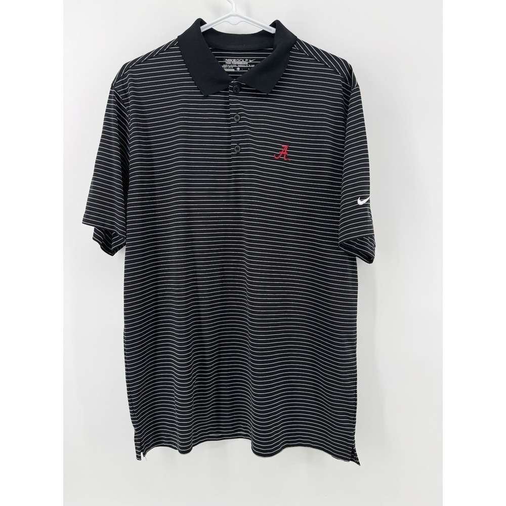 Alabama Crimson Tide Nike Dri-Fit Golf Polo 2.0 Black Striped Shirt Men's L